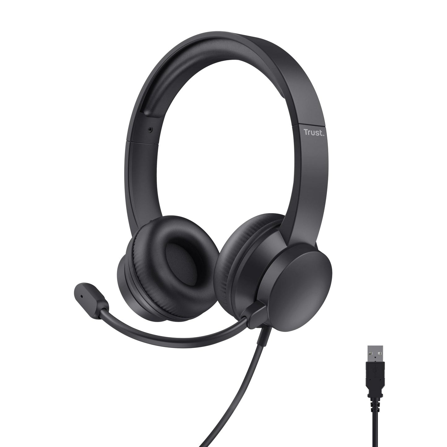 Trust USB Headset with Microphone On-Ear Lightweight Design, Adjustable Headband, PC Headset 1.8m Cable Wired Headphones with Microphone for Computer