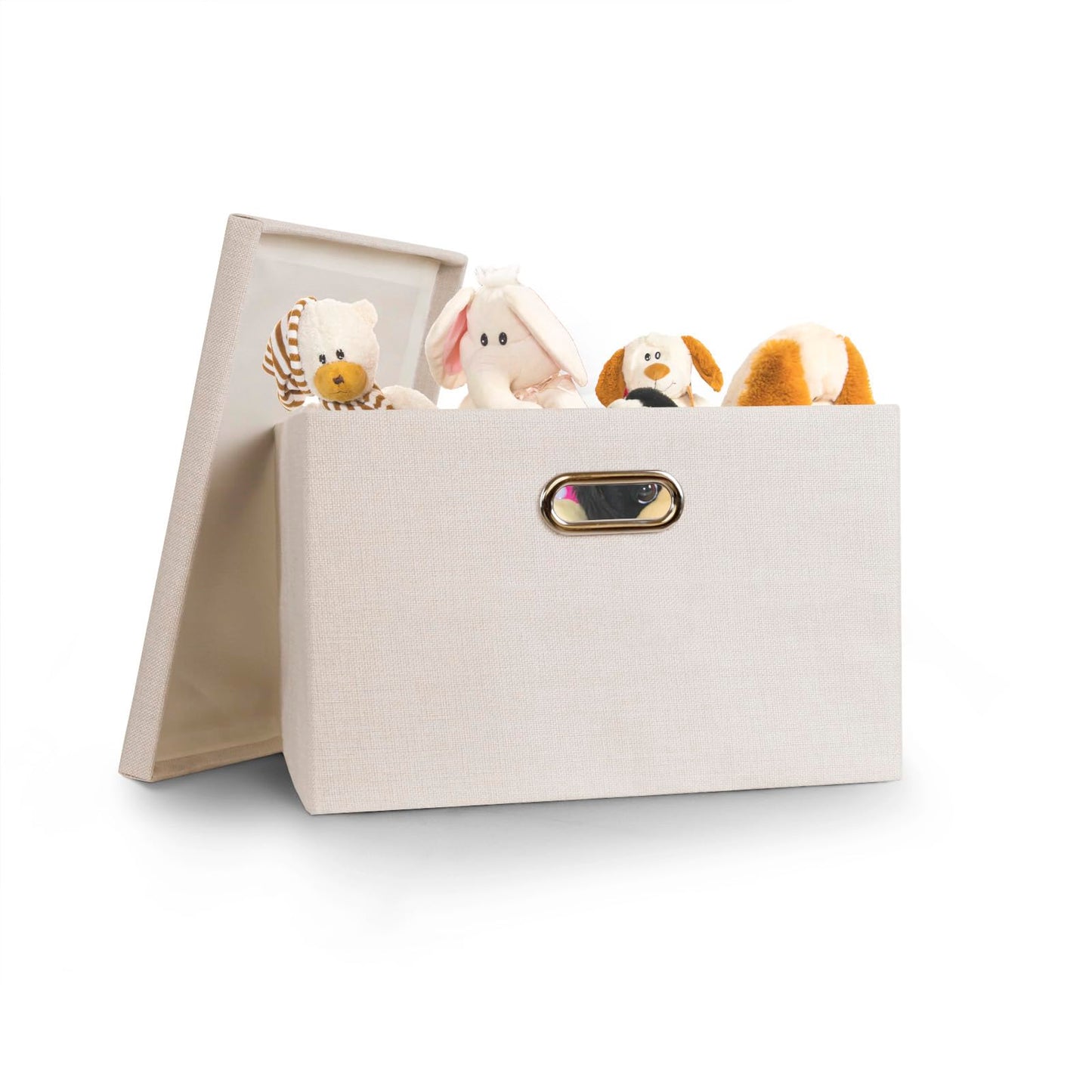 Wintao Storage Boxes with Lids, Storage Baskets for Shelves Toy Box Collapsible Fabric Bins Beige Medium Large 39 x 27 x 25 cm 3 Pack