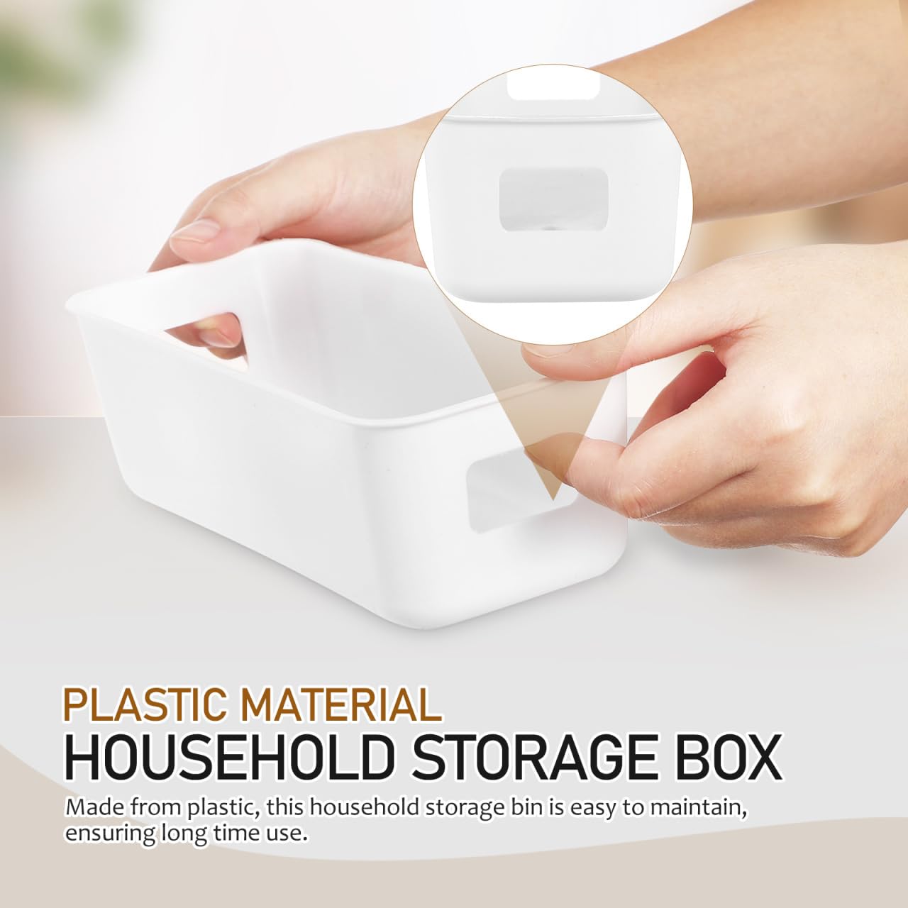 Hanabass 8 Pcs Plastic Storage Bins Thin Rectangle Box for Kitchen Pantry Organisation Bathroom Organiser Storage Boxes for Shelves White