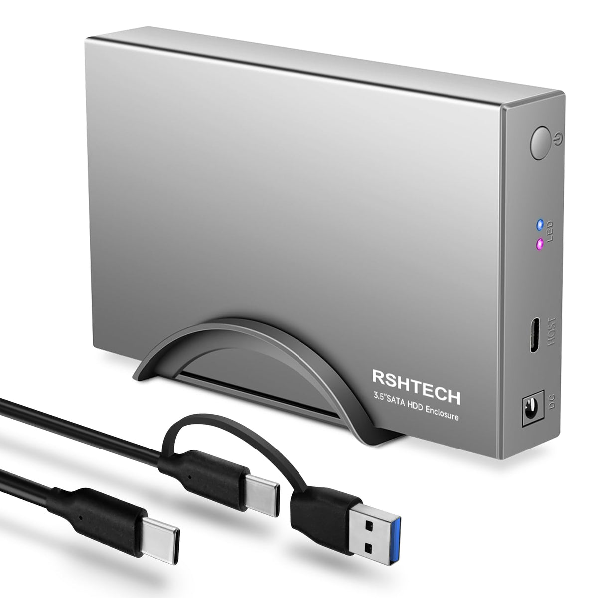 RSHTECH Hard Drive Enclosure, USB C 3.0 to SATA Hard Drive Canddy for 3.5 inch SATA I/II/III HDD SSD up to 24TB, Aluminum External 3.5" HDD Case with
