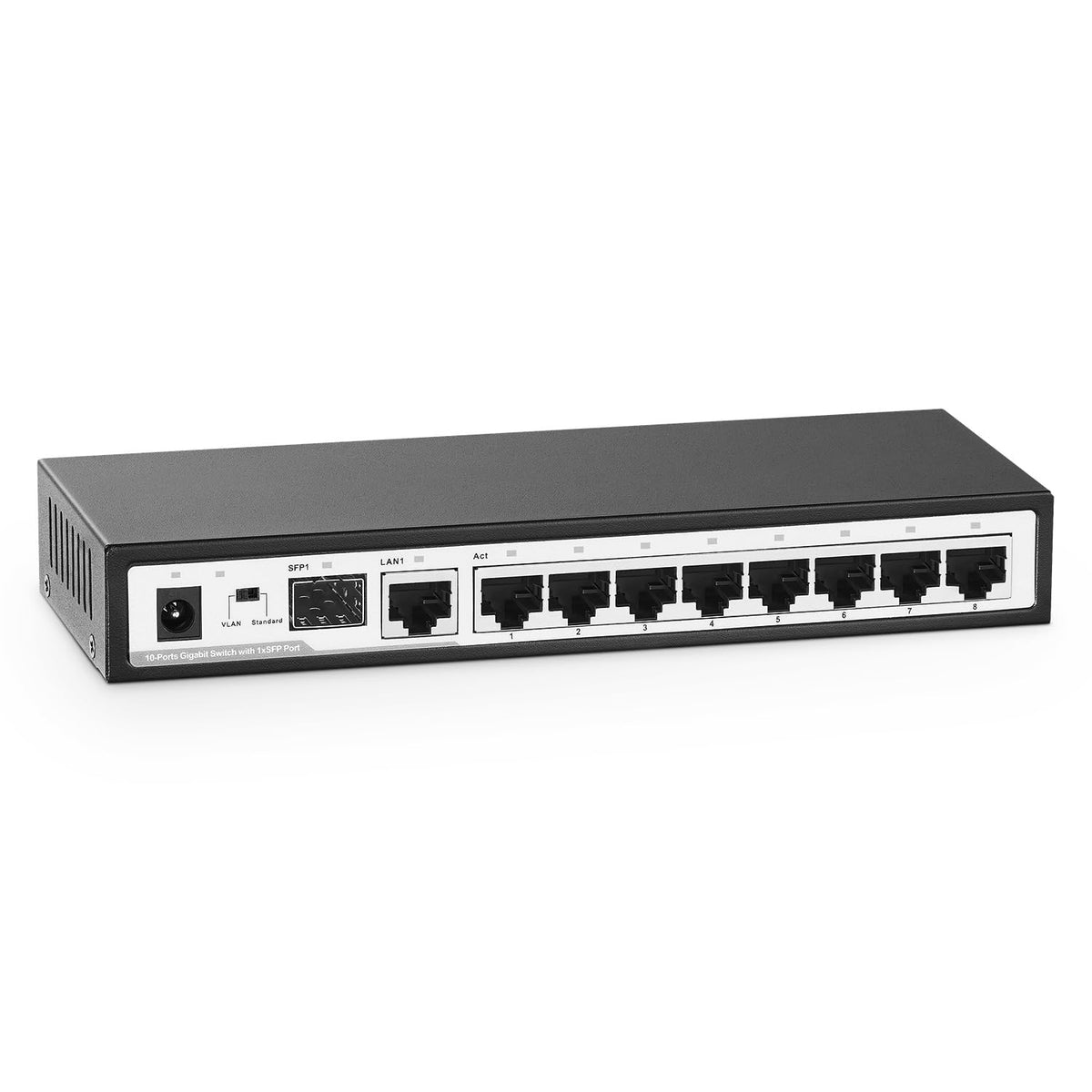 YuLinca 10 Port Gigabit Ethernet Switch, 8 x 100/1000Mbps Ports, 1 Gigabit Uplink, 1 Gigabit SFP, Support Vlan, Metal Fanless Unmanaged Plug and Play