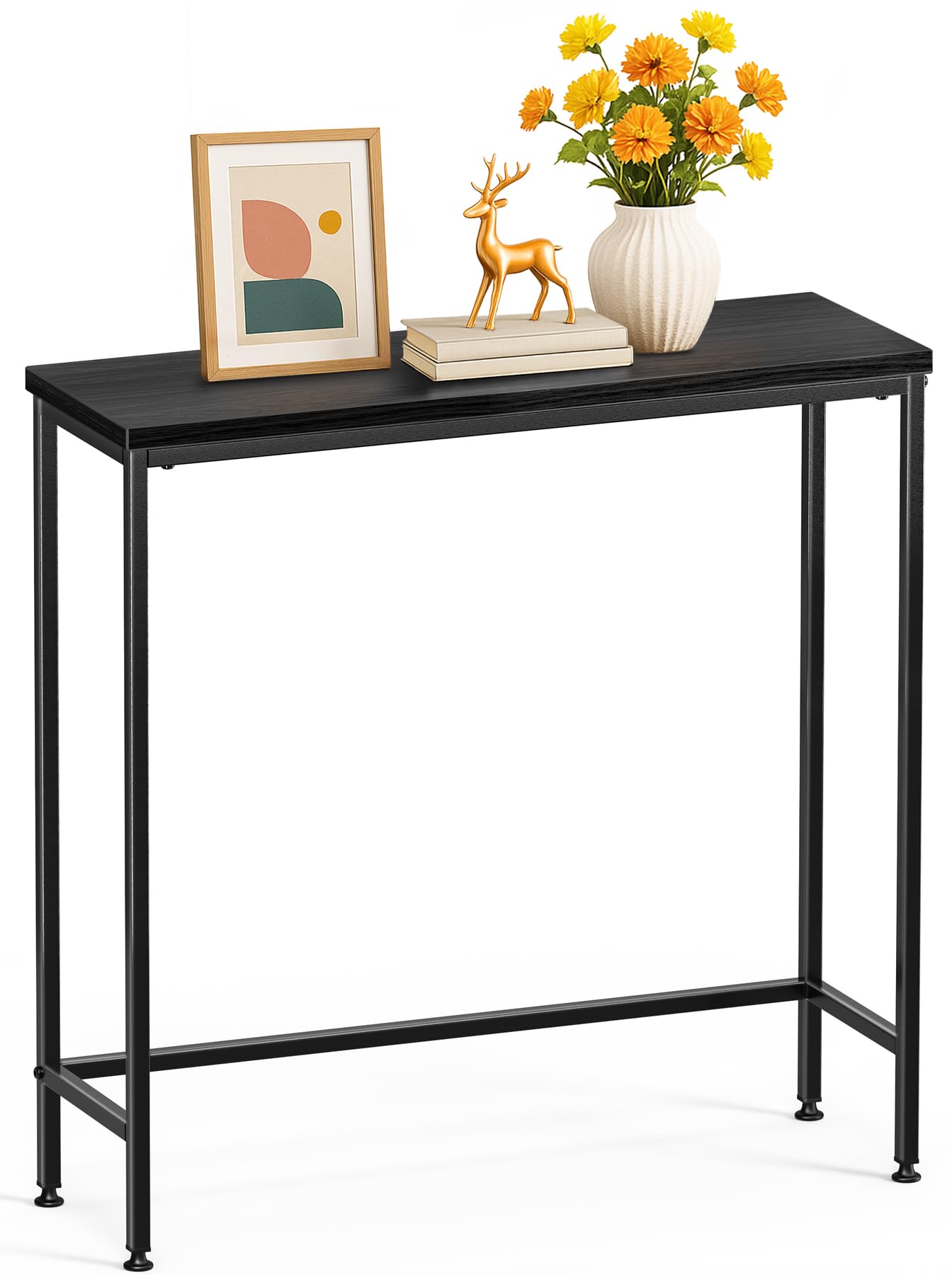 VOUNOT® Slim Console Table, Metal Frame Entryway Table, Small Sofa Side Table for Hallway, Living Room or Bedroom, 75x24x75 cm, Black