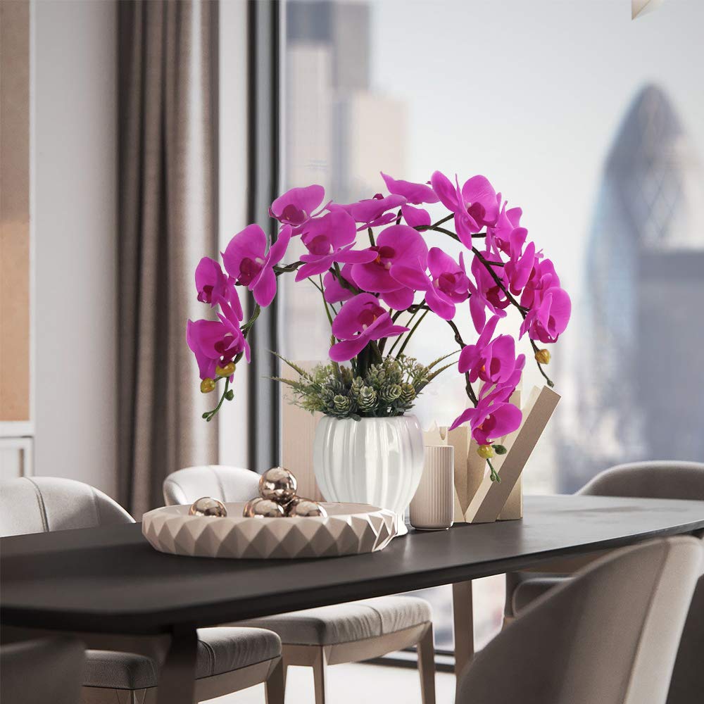 LESING Artificial Flowers Ochids Plants Fake Orchid in Pot Artificial Flowers with Vase Orquidea Faux Orchid for Home Indoor Decoration (Style 4,White