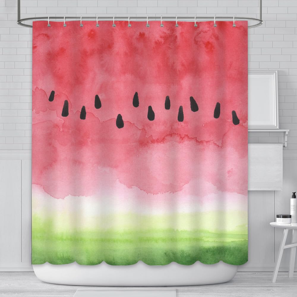 AIBIIN Watermelon Shower Curtain Sweet Summer Fruit Watercolor Tie Dye Bath Curtain Home Decorative Durable Waterproof Polyester Material with 12