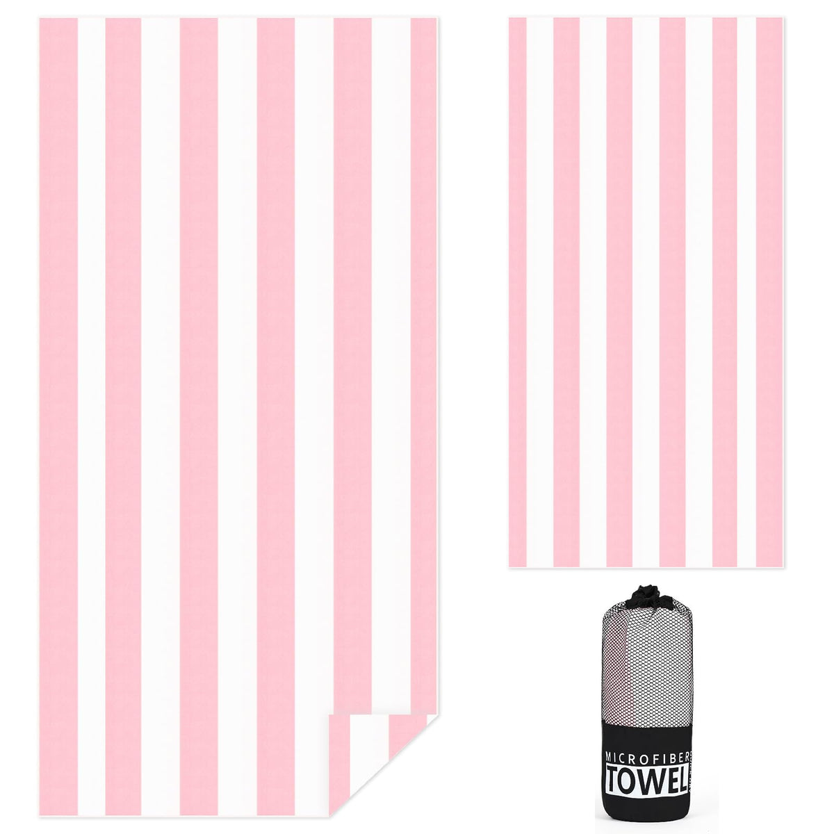 Ainiv Large Beach Towel, 80 * 180cm Double Sides Striped Sand Free Pool Towel, Soft and Lightweight Sport Yoga Towel with Bag, Microfibre Quick Dry