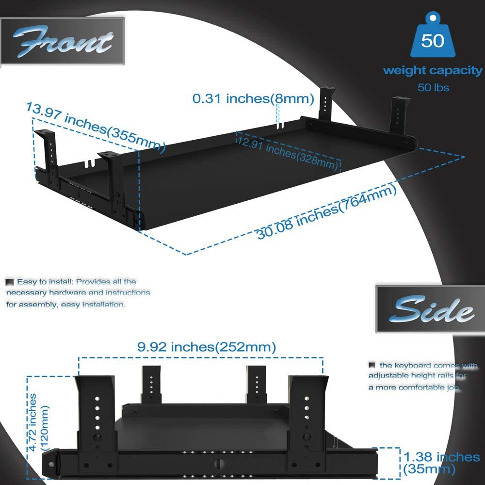FRMSAET All-Metal 53 cm/60 cm/76 cm Slide Out Drawer Platform(76 cm, Black)