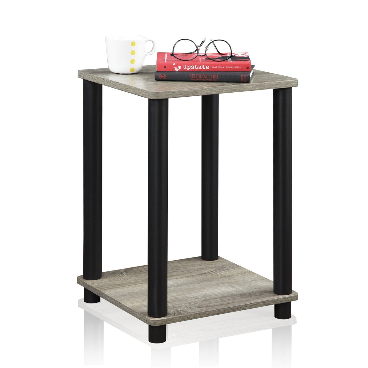 Furinno TURN-N-TUBE Side Table, 2-Tier End Table with Open Shelf, Toolless Night Stand, Bedside Table, for Living Room, Bedroom, French Oak