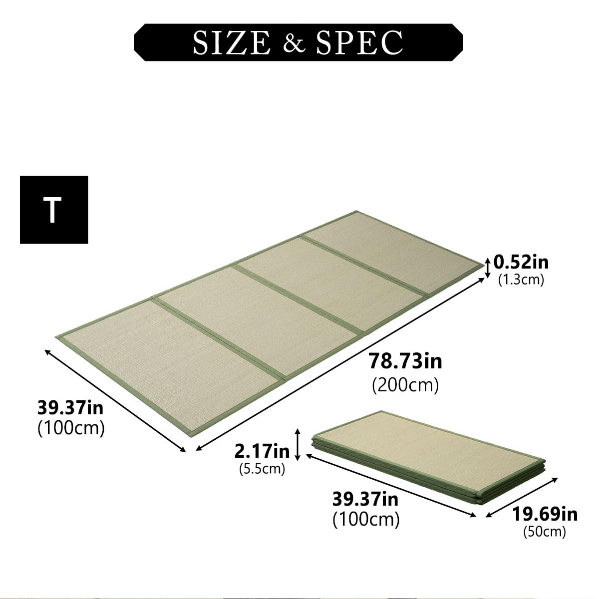 EMOOR Japanese Tatami Mat Single Natural Rush Grass (Undyed), Foldable Igusa Mattress Floor Sleeping Japanese Futon Mattress Meditation Yoga Zen