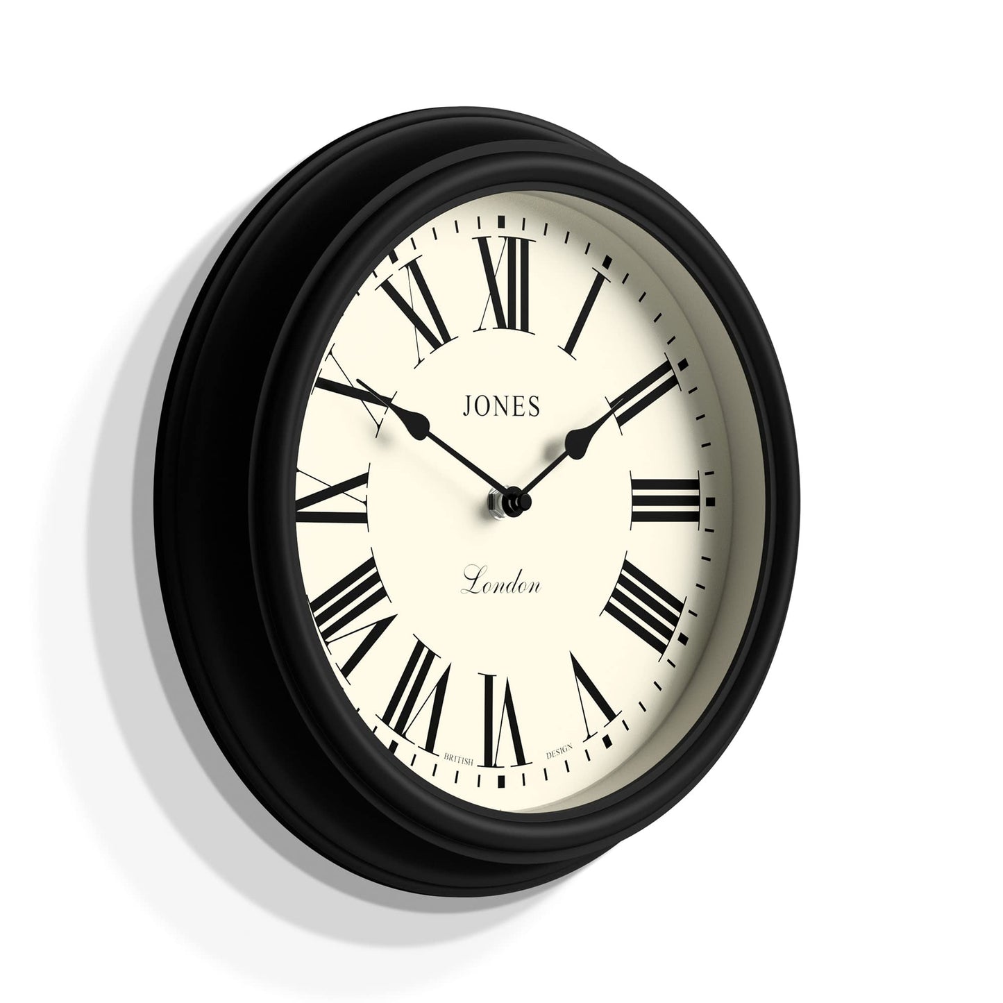 Jones Clocks Venetian wall clock | Classic round clock | 30cm | Black | Roman numerals | Traditional design ideal for kitchen, living room or bedroom