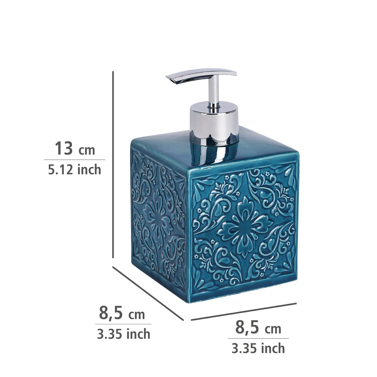 WENKO 22653100 Soap dispenser Cordoba Blue - dispenser for liquid soap Capacity: 0.5 l, Ceramic, 8.5 x 13 x 8.5 cm, Blue
