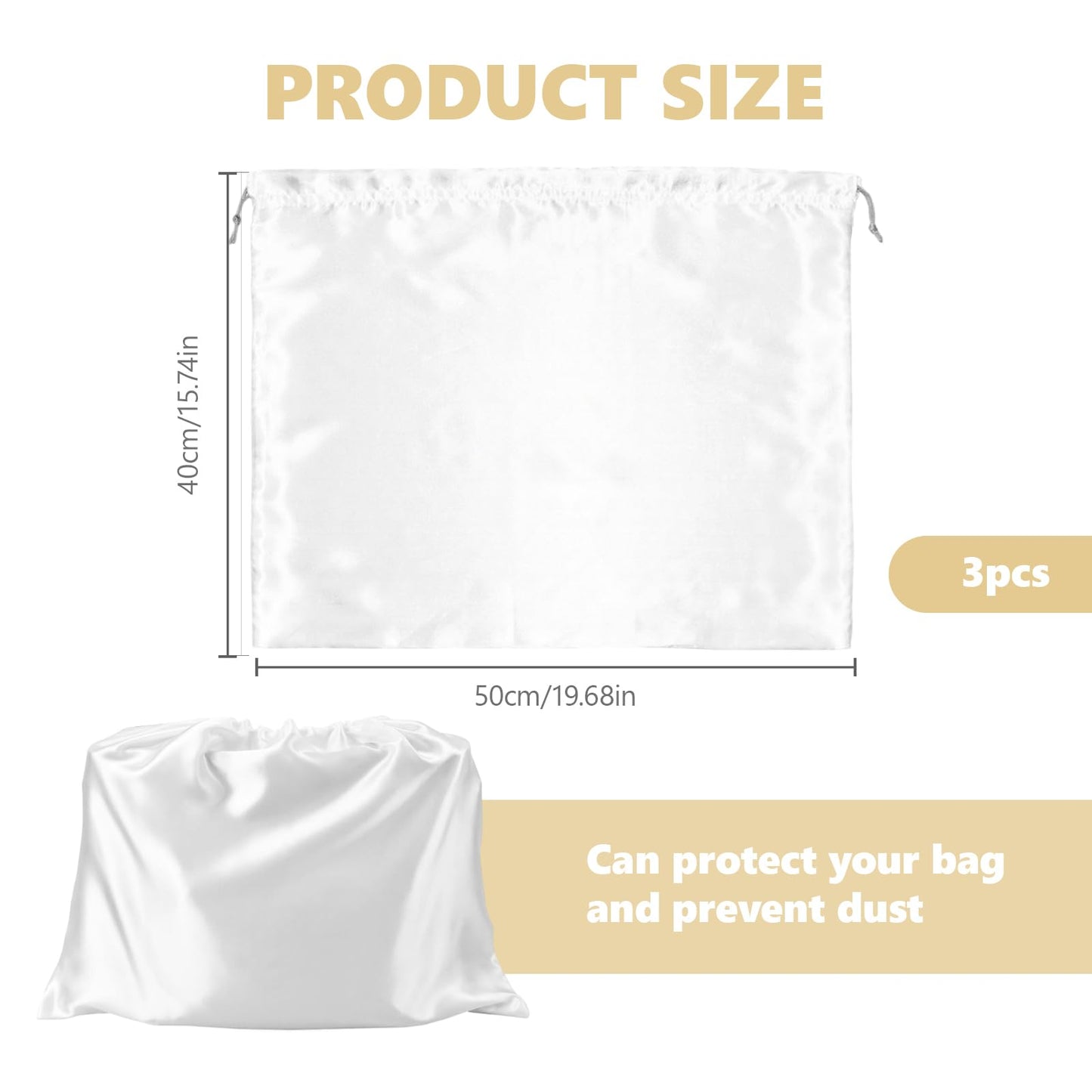 GXAHSOL 3 Pcs Dust Bags For Handbags, Stain Purse Dust Bags with Drawstring, 40 x 50 cm, Daily Travel Storage Bag, Soft Yet Durable, For Handbags