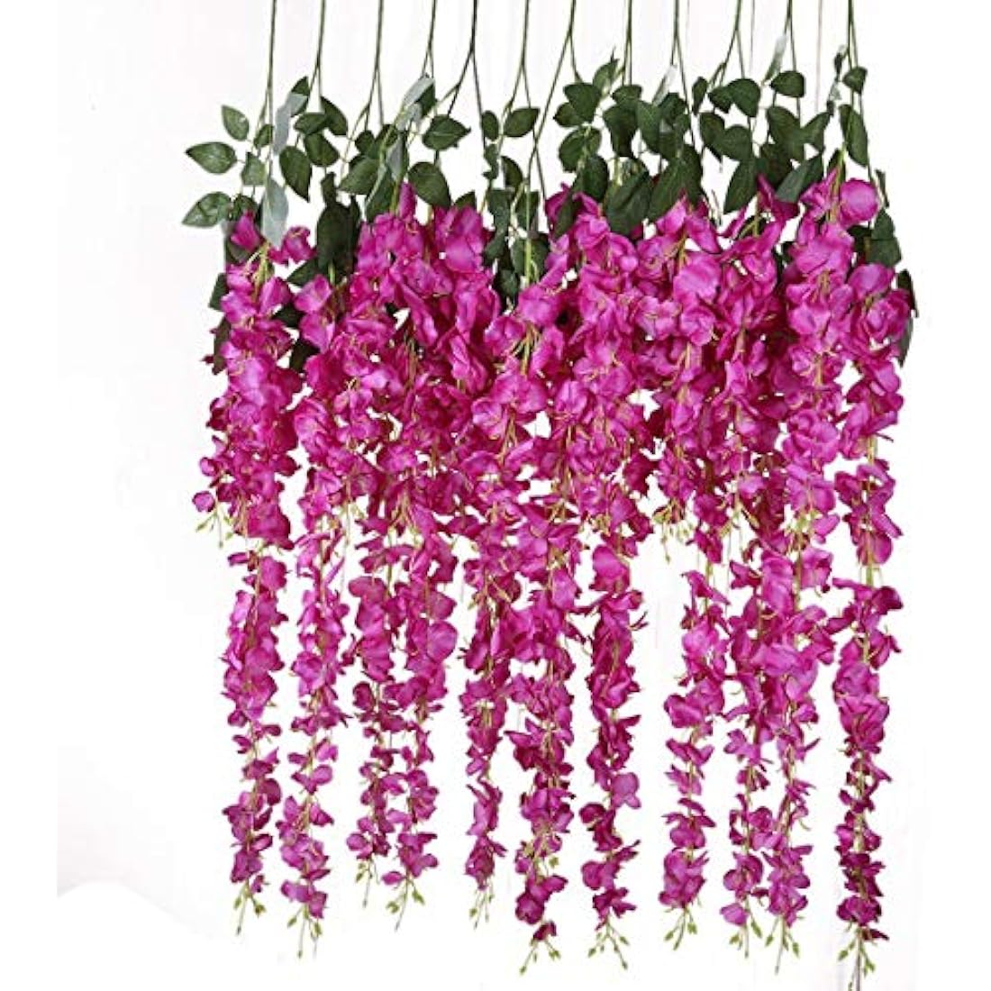 Veryhome 12PCS/Lot 3.6feet/piece Artificial Flowers Fake Wisteria Vine Silk Flower for Wedding Decorations Home Garden Party Decor (Purple Fuchsia)