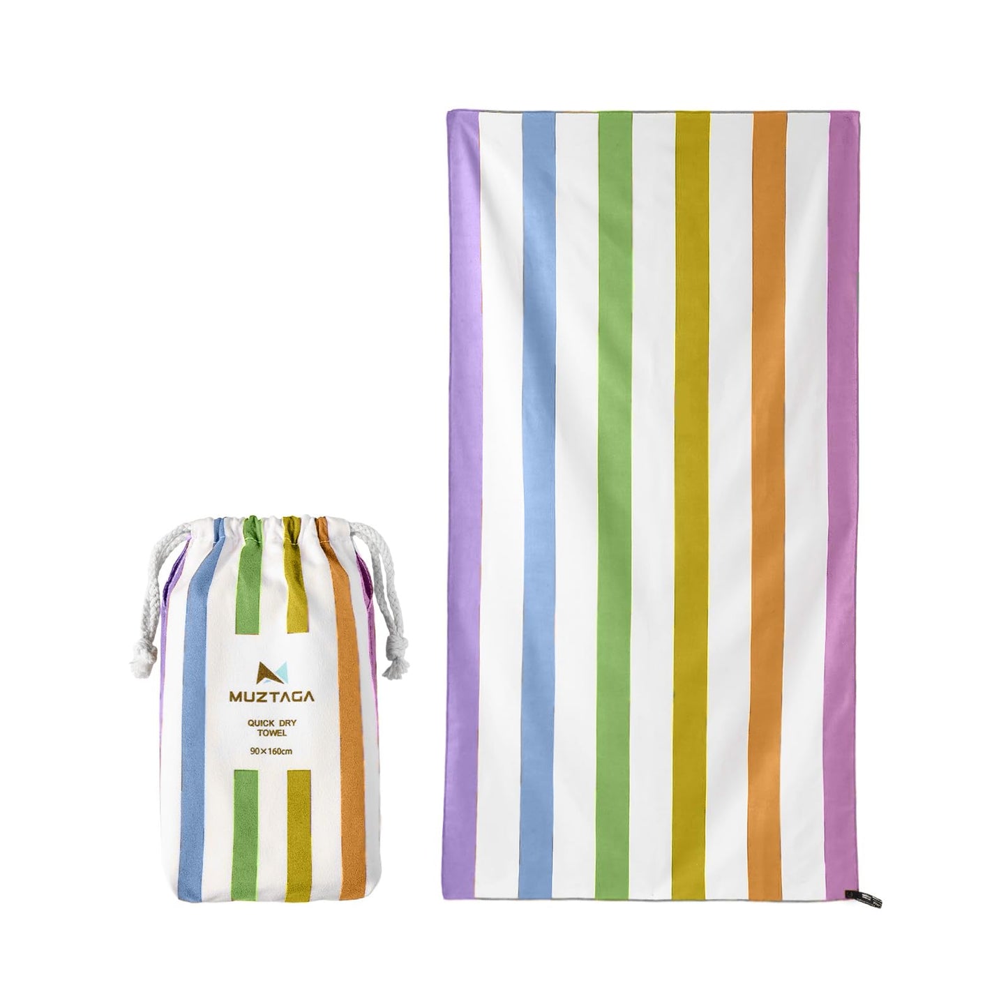 Muztaga Microfibre Beach Towel - Sand Free, Quick Dry, Large 160 x 90 cm Striped Pool Towels for Adults & Kids