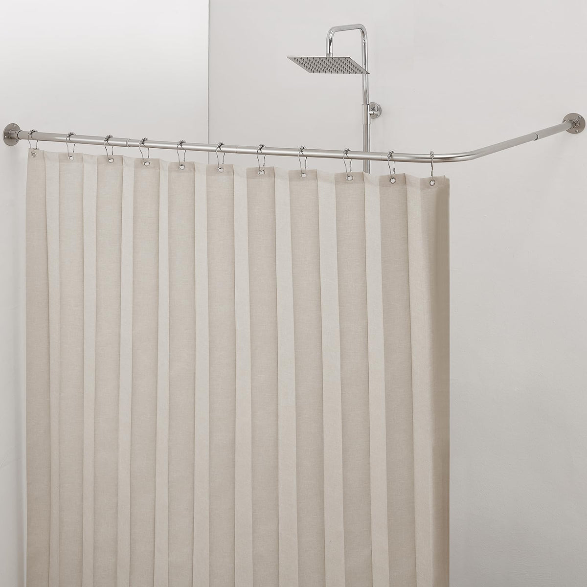 Crkmire Corner Shower Curtain Rail, [61-134 cm] x [61-134 cm] Adjustable L Shaped Square 90 Degree Curved Curtain Pole Rod for Bathroom with 12 Ring