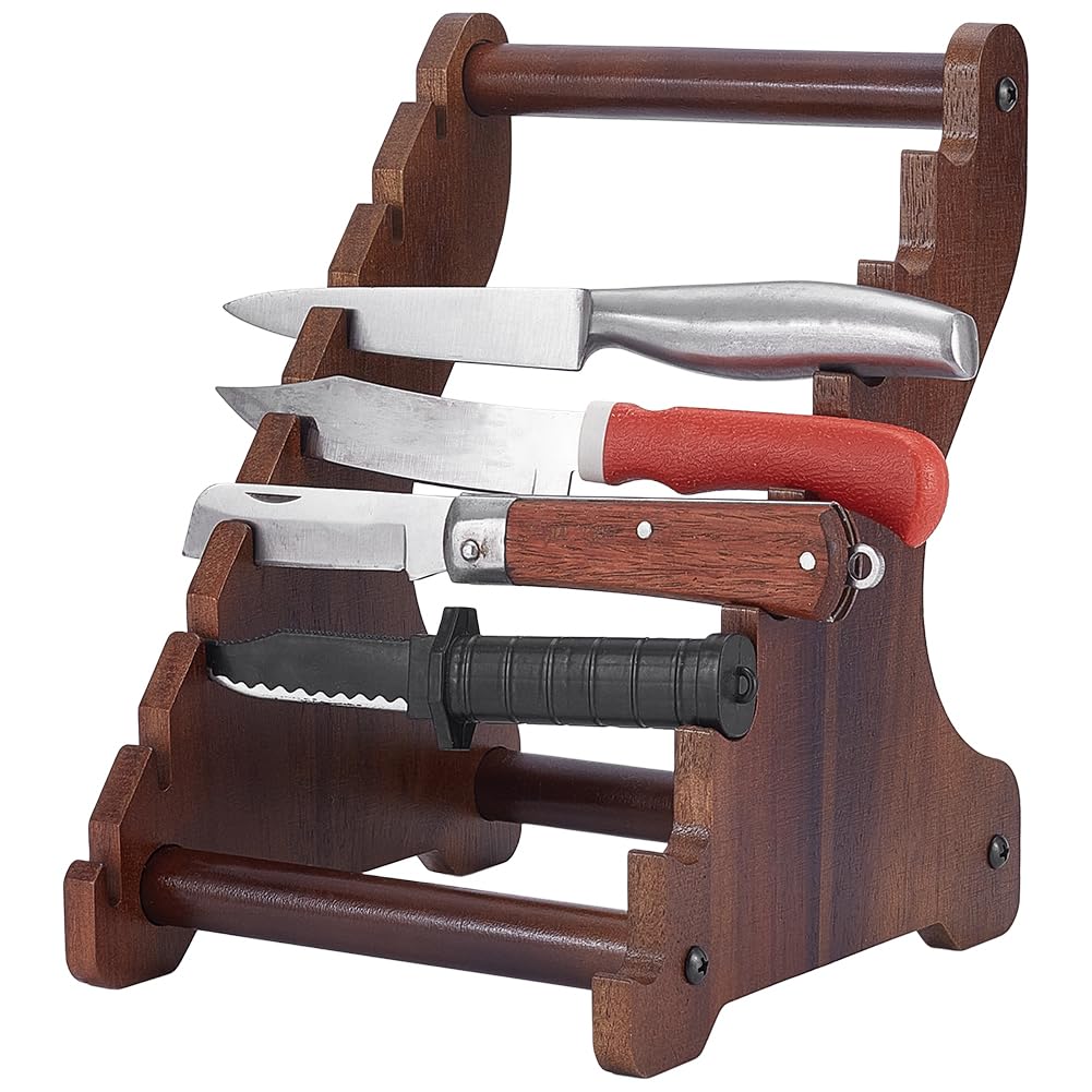 UNICRAFTALE Wood Knifes Display Stand Camel 8 Tier Knife Block Blade Collection Displays Holder Knife Storage Rack Wooden Displays Case for Knifes