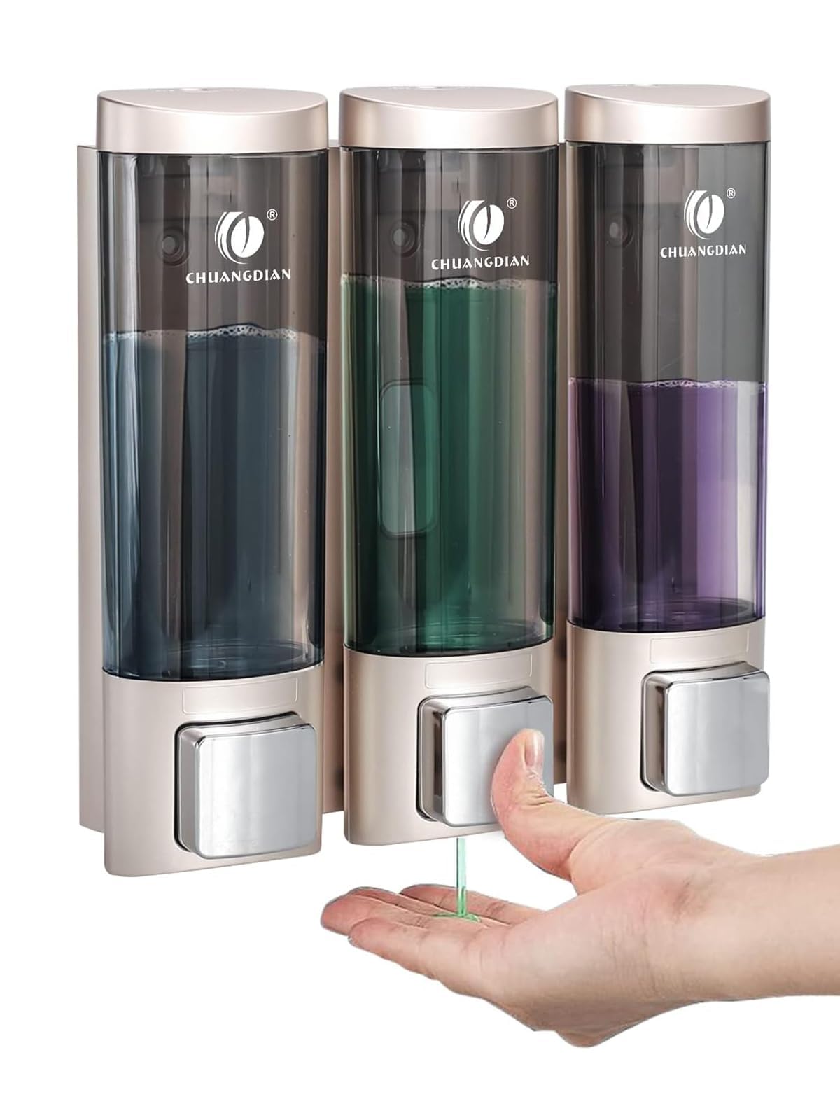 Triple 200ML Soap Dispenser Bathroom Wall Mounted Shower Gel Shampoo and Conditioner Dispenser Kitchen Dish Detergent Container Hand Body Wash Liquid