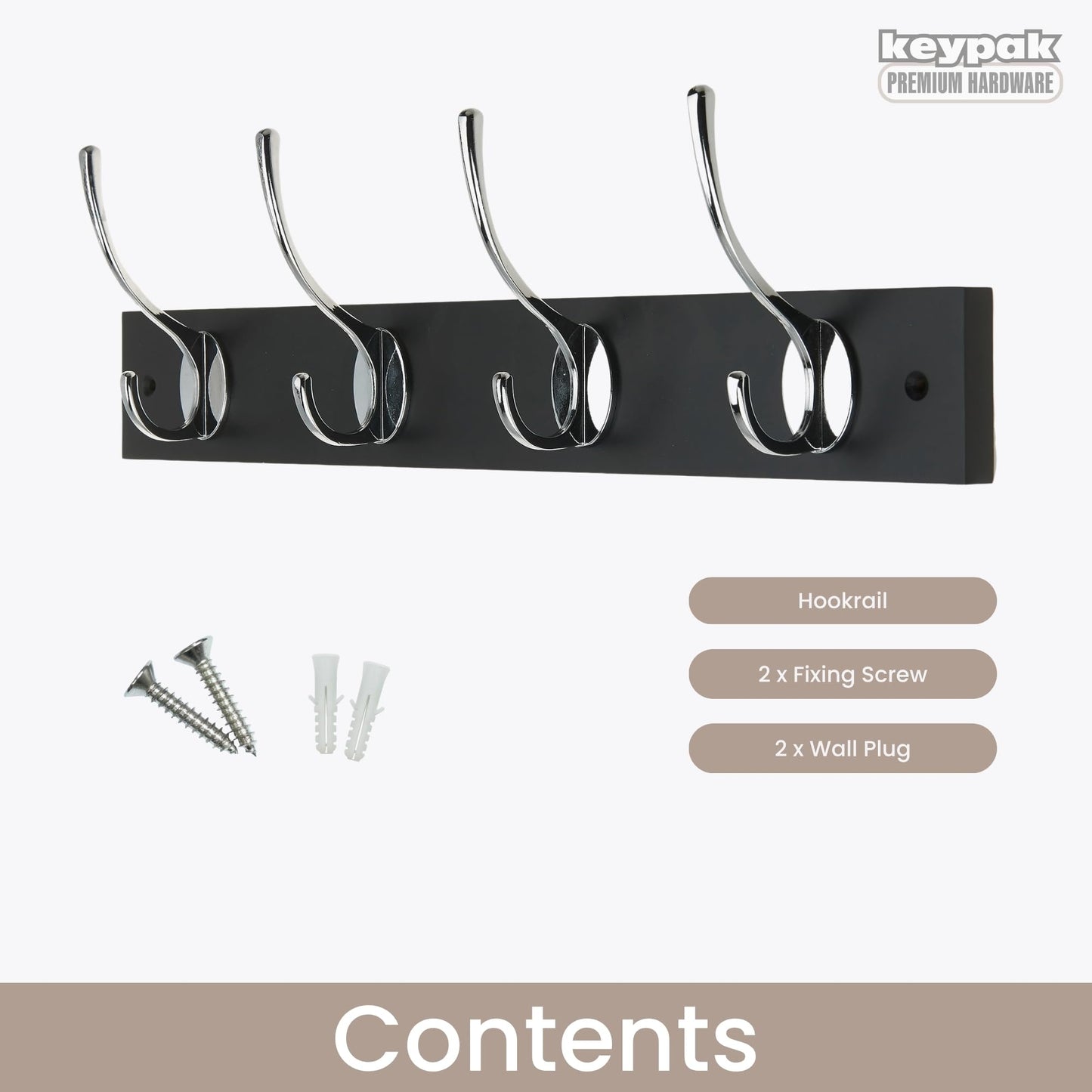 keypak Victorian Wall Mounted 4 Chrome Hooks Black Wooden Coat Rack