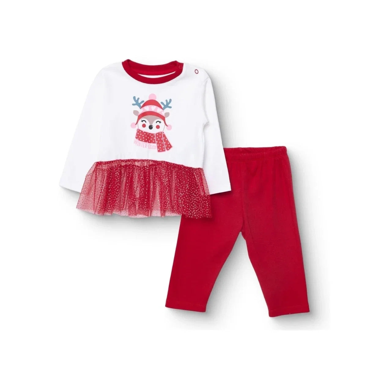 HelloBaby Girls Long Sleeve Pyjamas Set Animal with Poppers Christmas Crew Neck Long Leg Long Sleeve - Red
