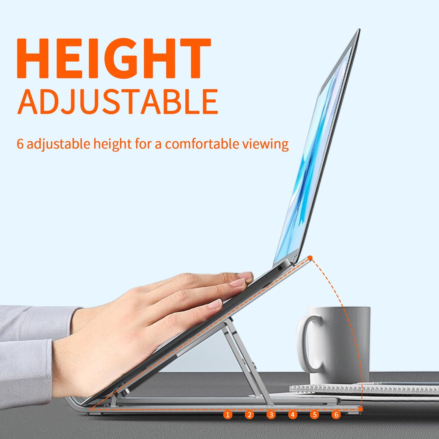 VPB Foldable Laptop Stand, Adjustable, Portable, Aluminium, Silver, 10-15.6 inch Laptops