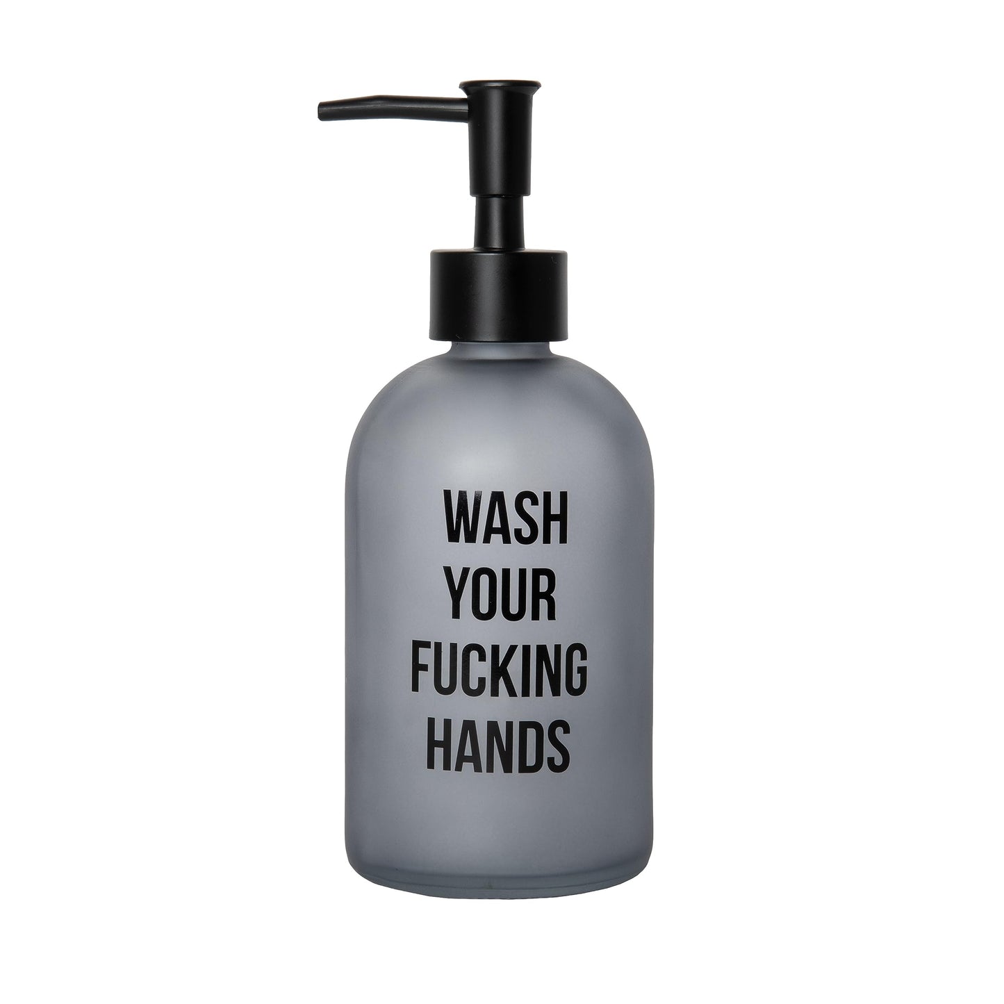 Fisura - Original Foaming Soap Dispenser "Wash your f*cking hands", Glass Hand Soap Dispenser for Bathroom, Kitchen, Countertop 410ml Lotion Capacity.