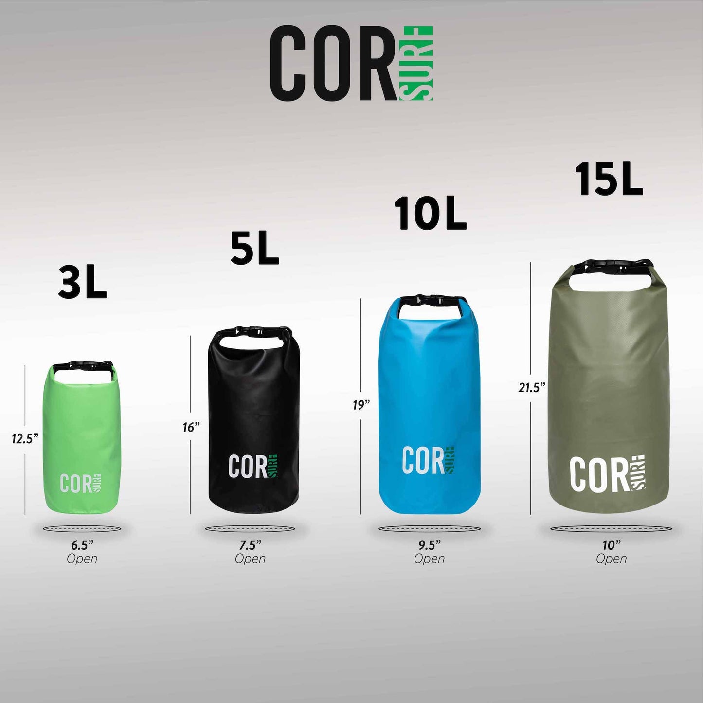 COR Surf Floating Waterproof Dry Bag Roll Top Sack Keeps Gear Dry for Kayaking, Rafting, Boating, Swimming, Camping, Hiking, Beach, Fishing (Green,