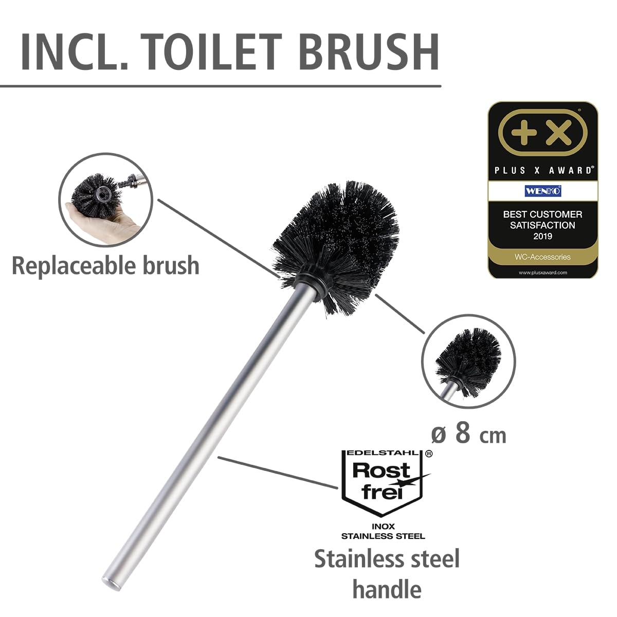 WENKO Rivalta Toilet Brush Holder, Steel, matt Black, 70 x 20 x 18 cm