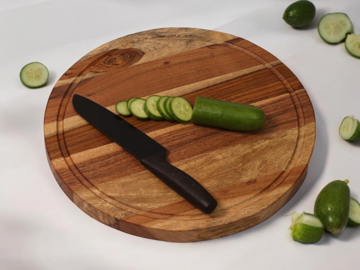 Vesta Homes Wooden Round Chopping Board, Cutting/Serving Board, Charcuterie, and Cheese Board for Kitchen | Natural Acacia Wood | 38 x 38 x 2.5 cms |