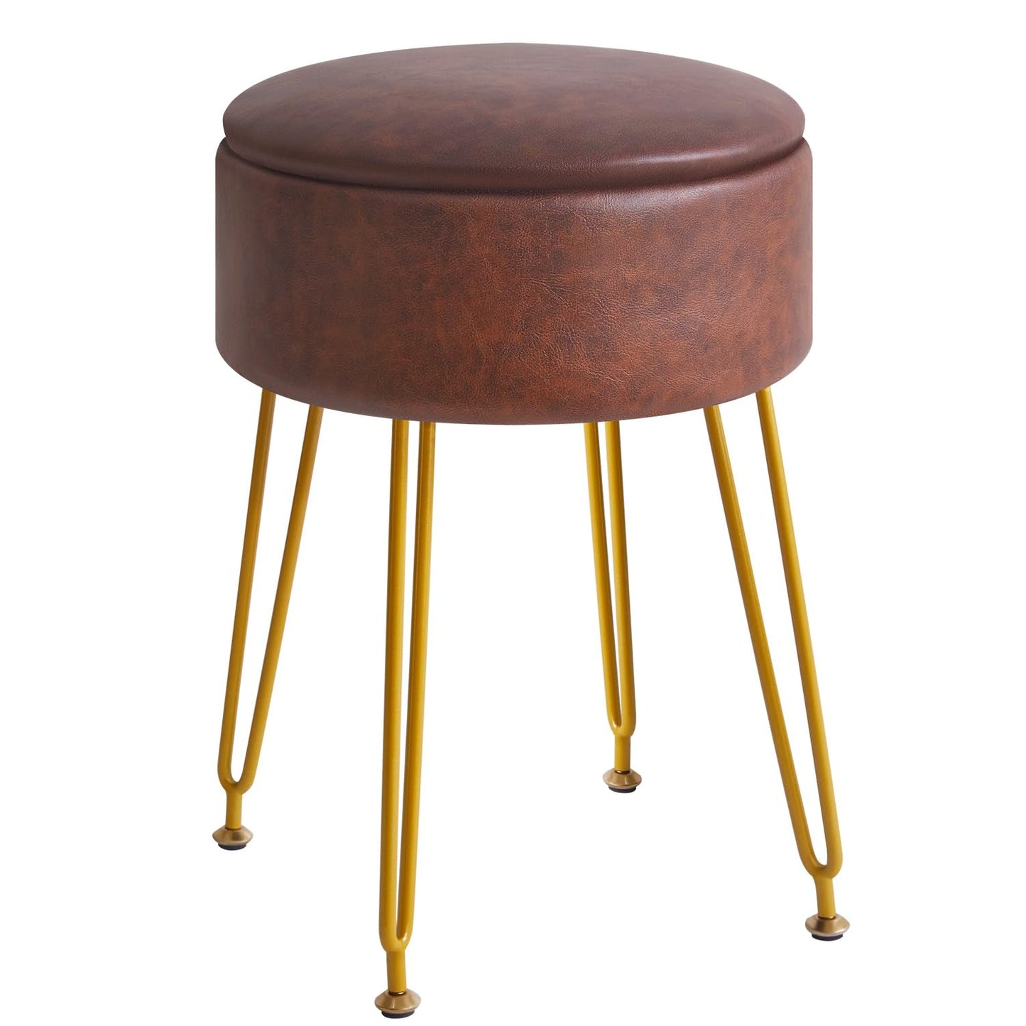 IBUYKE Faux Leather Round Footrest Stool with Storage, Dark Brown WBD024Z