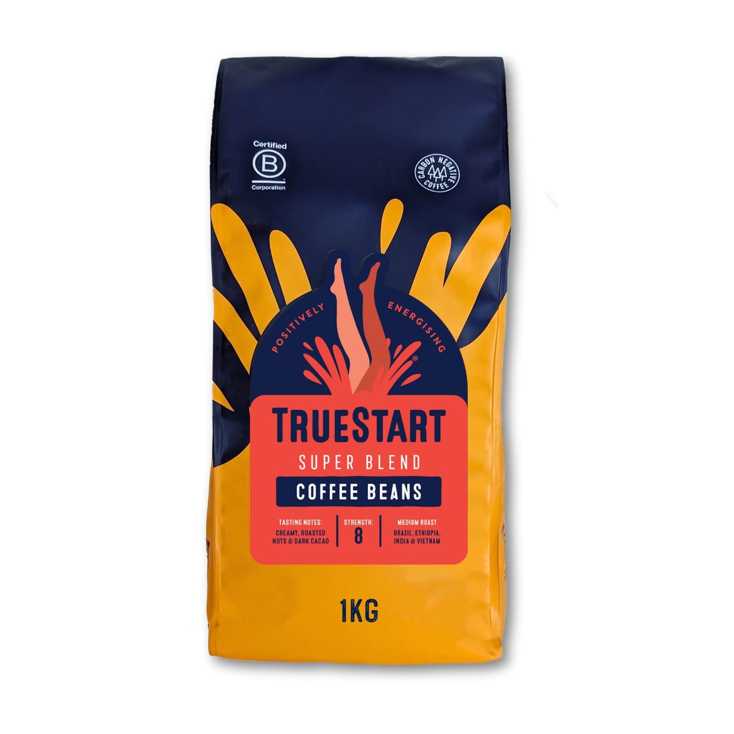 TrueStart Coffee Beans Super Blend Strong 1kg ? Mycotoxin-Free Ground Coffee Beans with Notes of Roasted Nut and Dark Cocoa, Medium Roast, Ideal for