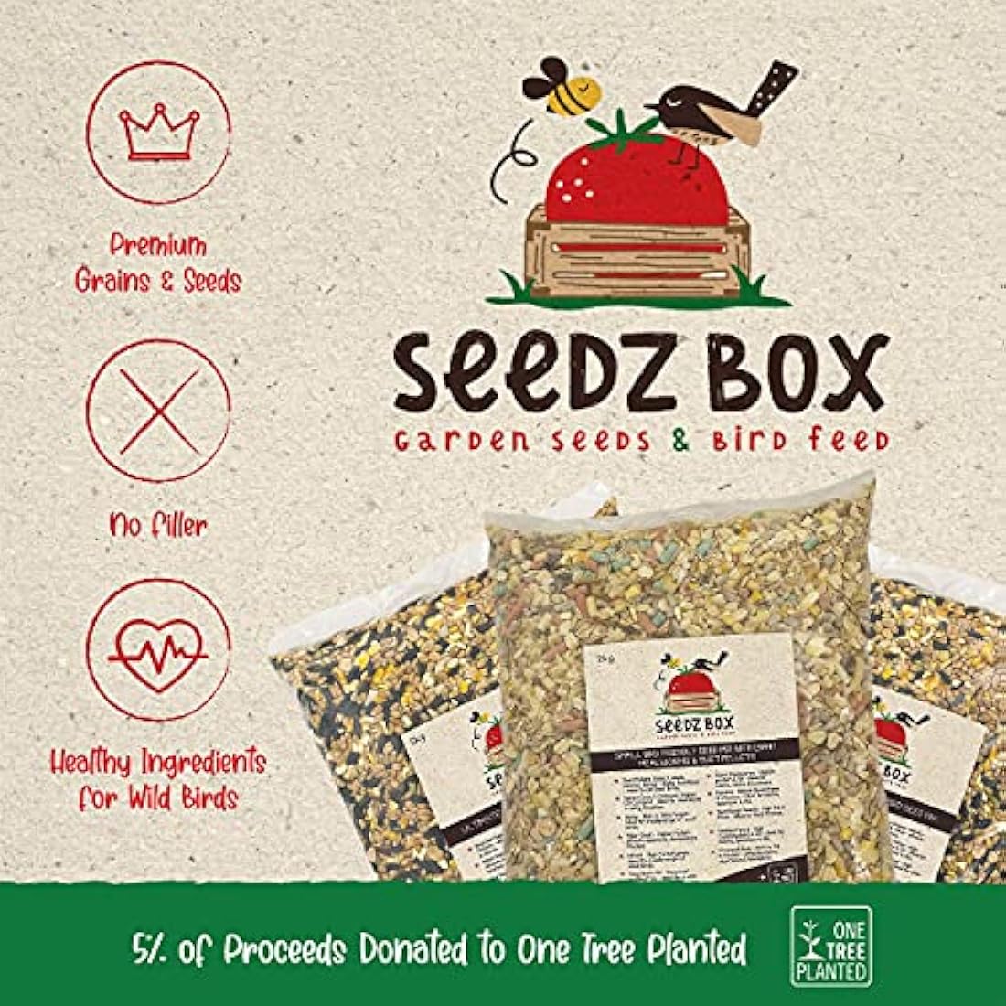Wild Bird Food Seed Feed Mix with Suet Pellets For Small Garden Birds 5kg - SeedzBox - Deluxe Grains & Nuts, Natural Food for Wrens Robins & Finches - Maize Fats & Fibres