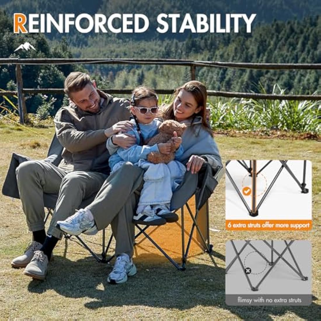 Portal Double Padded Folding Camping Sofa for Adults - Large Quilted Love Seat Luxury Folding Tub Chair - Collapsible Giant Festival Garden Lawn Picnic Chair - Load 272KG