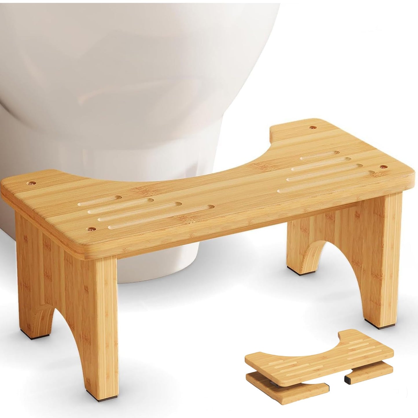 Bamboo Toilet Stool 7.8 Inch Foldable | Non-Slip Bathroom Step Stool for Adults, Kids & Seniors | Squatting Potty Stool for Constipation Relief |