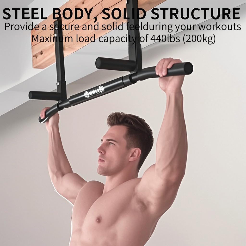 Shnlie Joist Mounted Pull Up Bar, Ceiling Mount Chin Up Bar for Home Gym, Beam, Rafter, 42" Wide Bar, Easy installation
