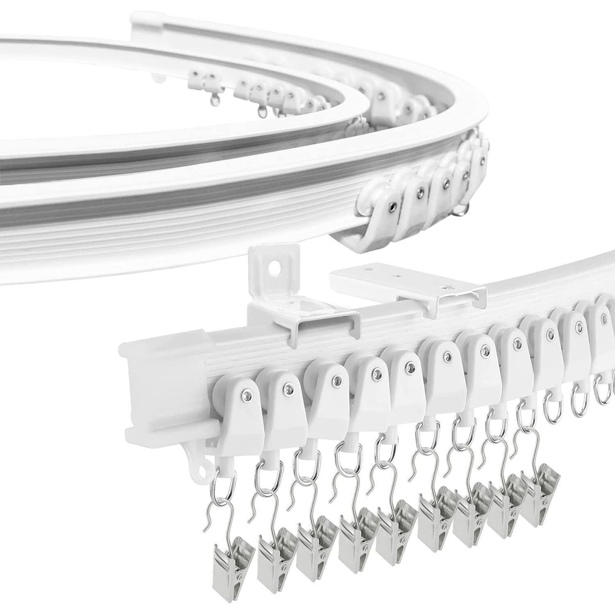 Bendable Ceiling Curtain Track for Bay Window, 16.4FT/5M Flexible Curved Curtain Rail Ceiling Wall Mount Heavy Duty Plastic Curtain Rails Track System
