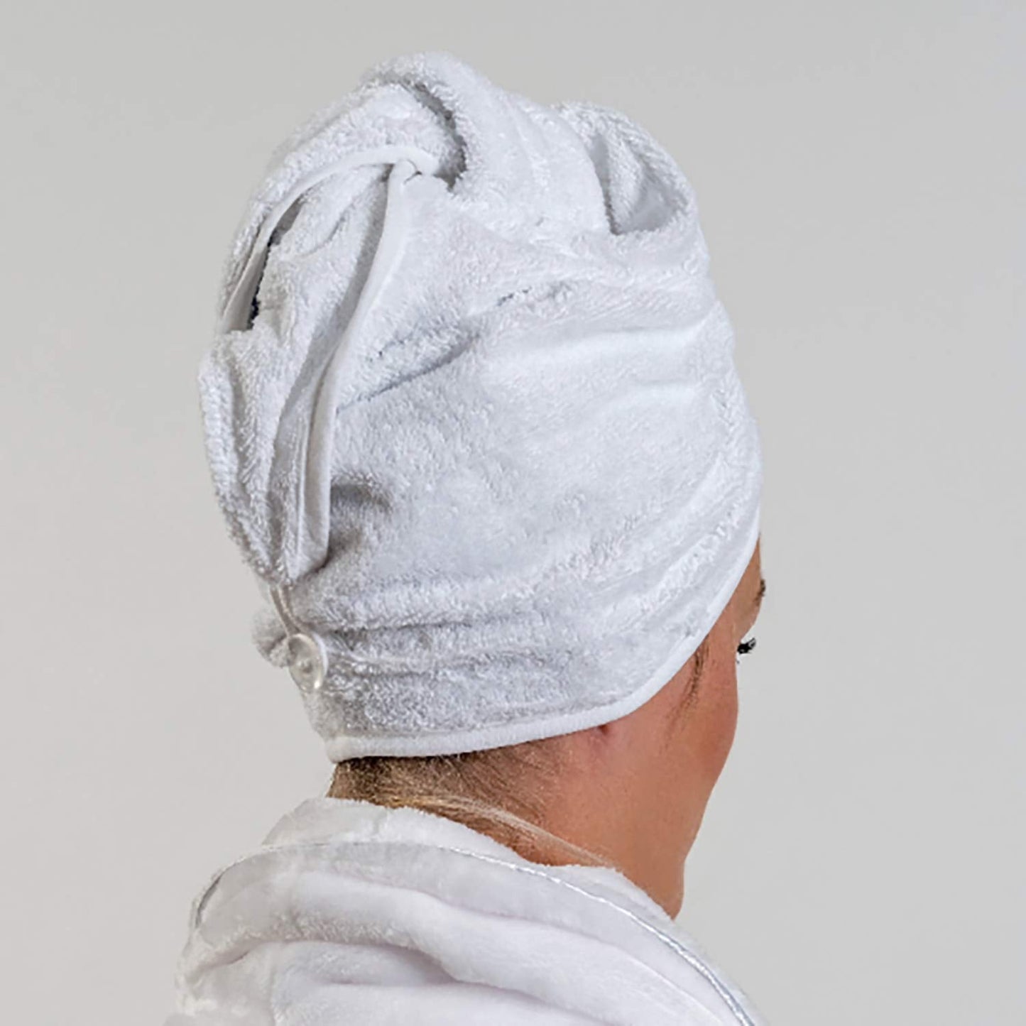 Aztex Luxury Hair Turban, Head Wrap, Hair Drying Towel with Loop and Button Fastener, Absorbent and Lightweight Cotton, Multiple Colours, 64 x 23cm