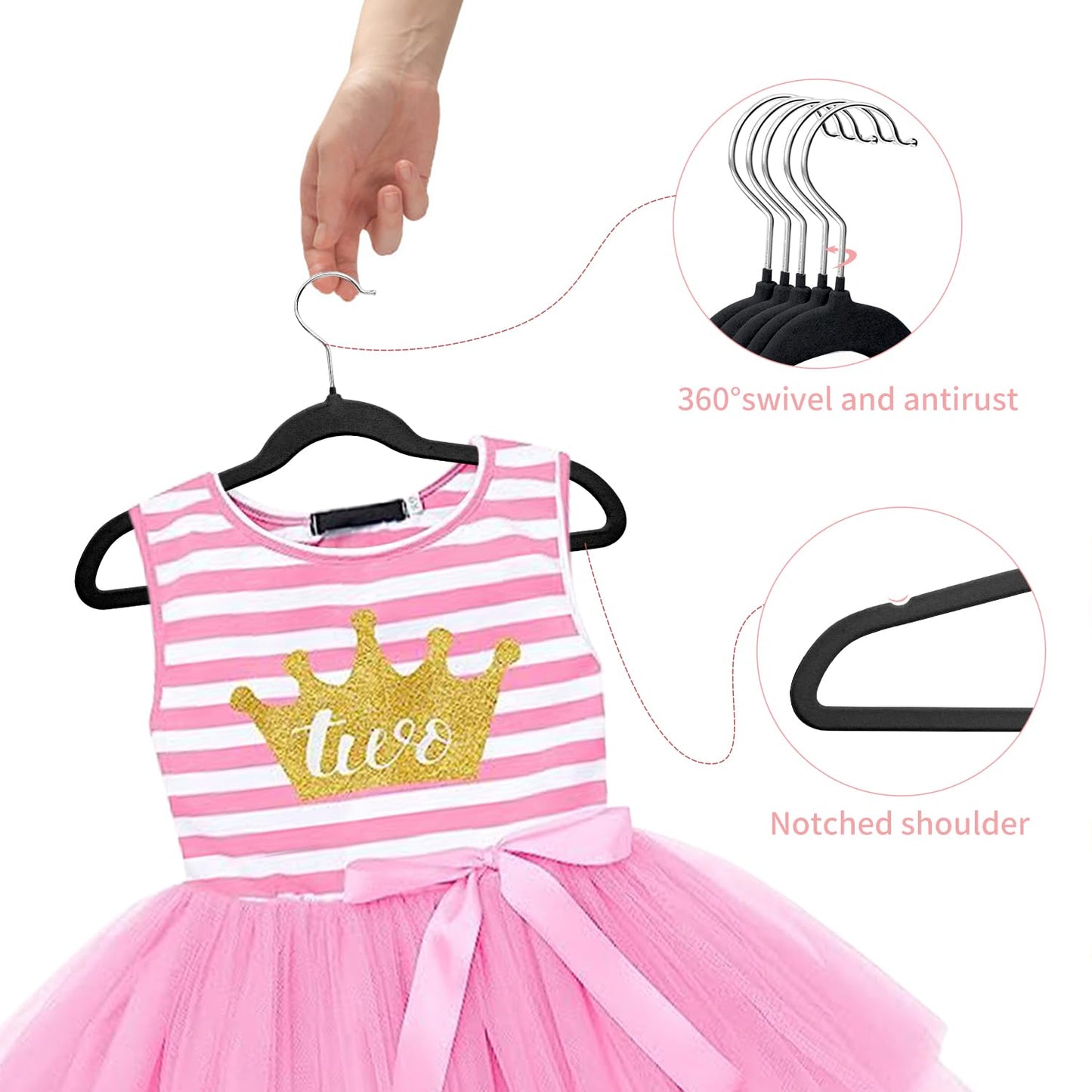 MangoKit Black Kids Velvet Hangers Felt Children's Coat Hangers 32 Pack