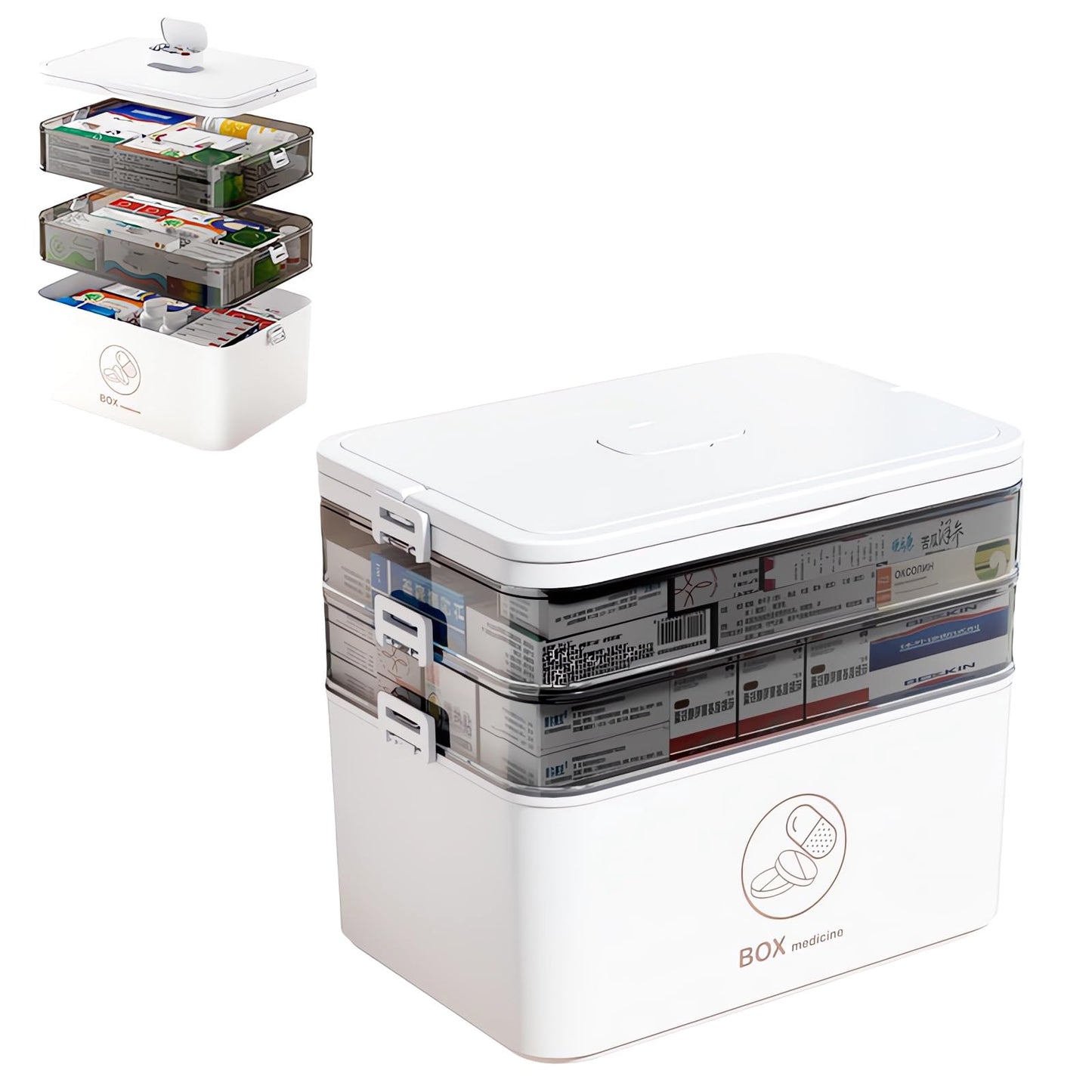 Chiziyixin Medicine Storage Box,Large Medication Storage Box with Lid,Household Medical Organiser Portable Emergency First Aid Container for Home
