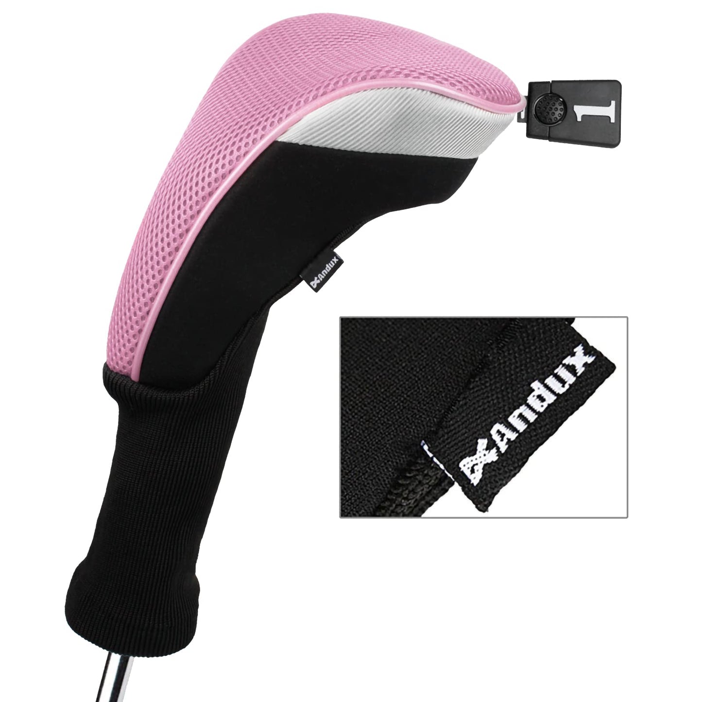 Andux 5pcs/Set Golf 460cc Driver Fairway Wood Club Head Covers Long Neck Black/Pink