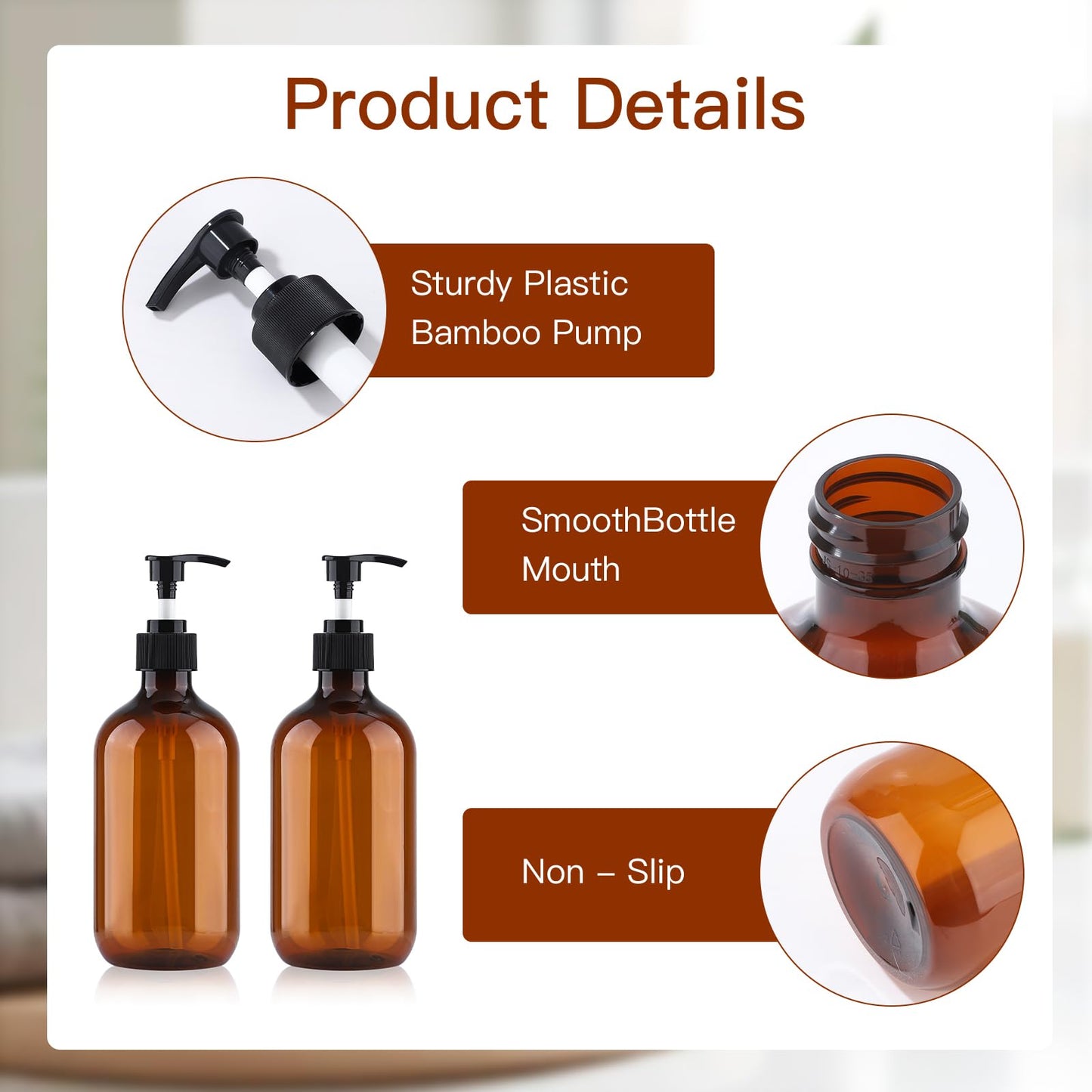 Soap Dispenser with Pump, 2 Pack Empty Refillable Pump Bottle Dispensers 500ml Bathroom Liquid Hand Dish Soap Dispenser Bottles Containers Plastic