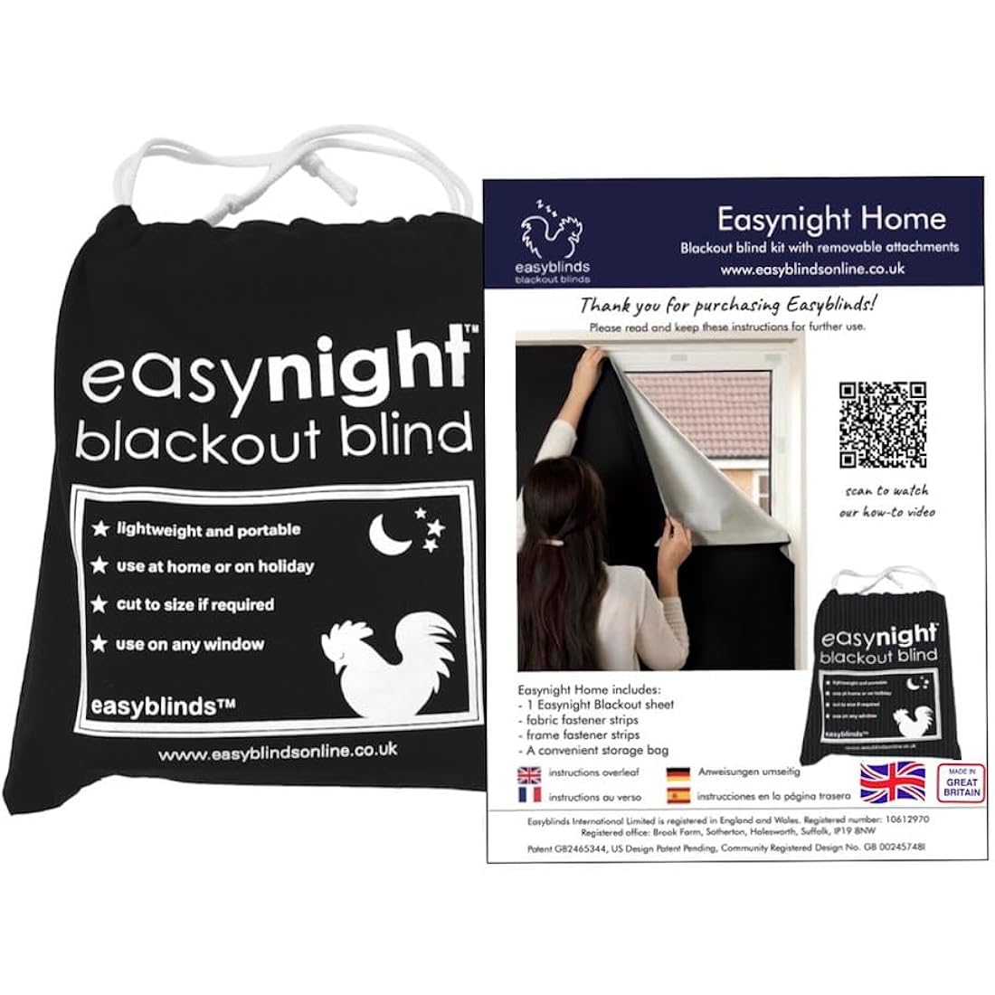 Easynight Blackout Blind, 100% Light Blocking Fabric, Large, Fit Any Size/Shape Up To 200x145cm, Made to Measure Service Available, No Drill, Easy Use Temporary Permanent Anywhere