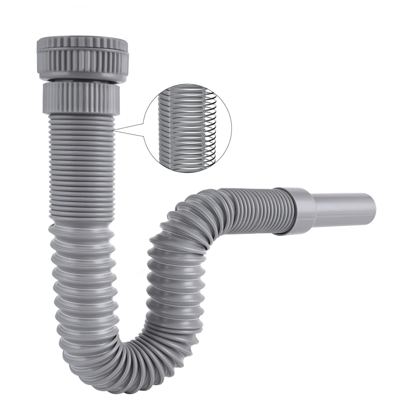 Hibbent Flexible Waste Pipe with Reinforced Steel Wire & Adapter, Fits G1 1/4" & G1 1/2" Sinks, Odour-Proof Sink Trap/P-Trap for Bathroom & Kitchen,