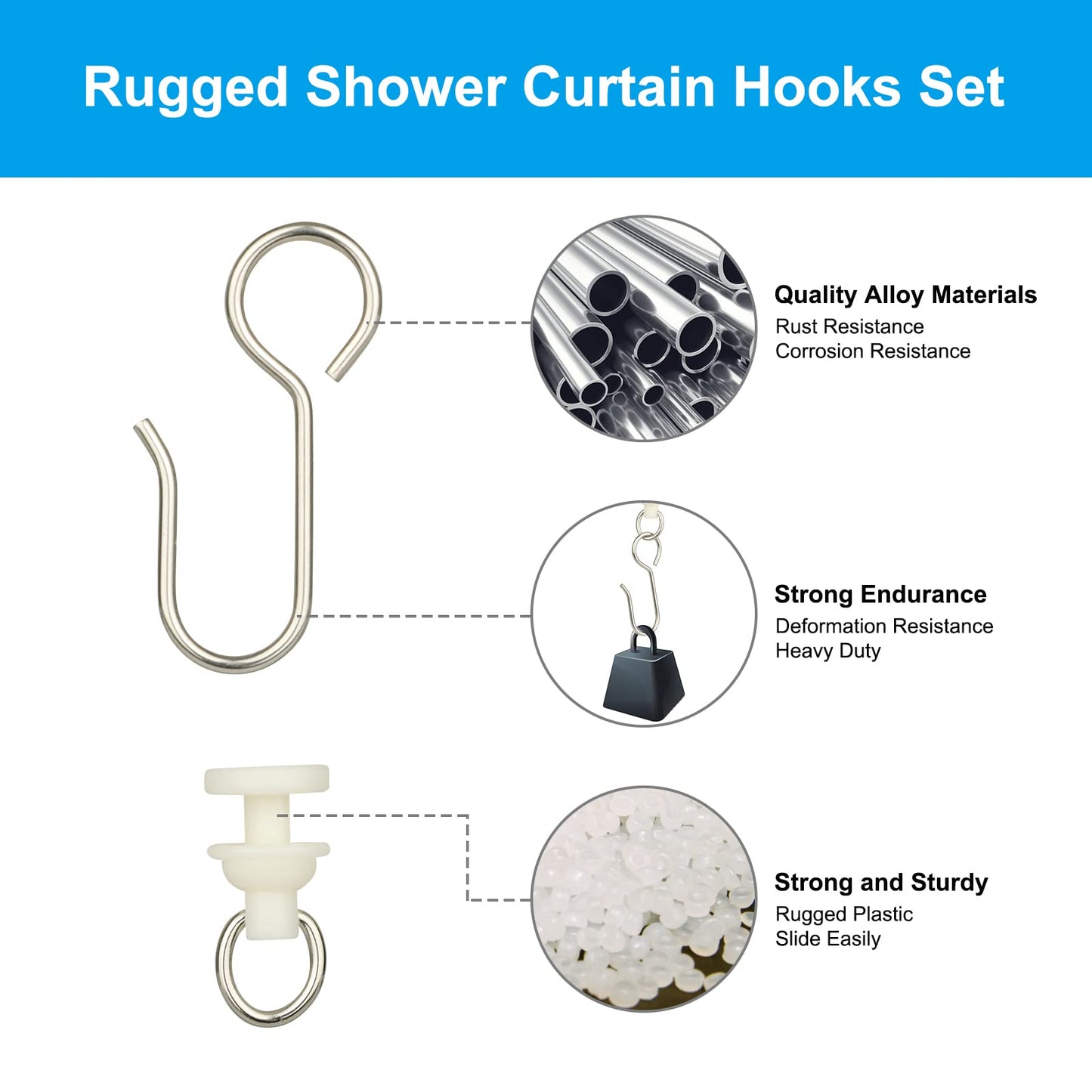 80Pcs Curtain Hooks and Gliders Set,40 Shower Curtain Hooks&40 Rail Gliders