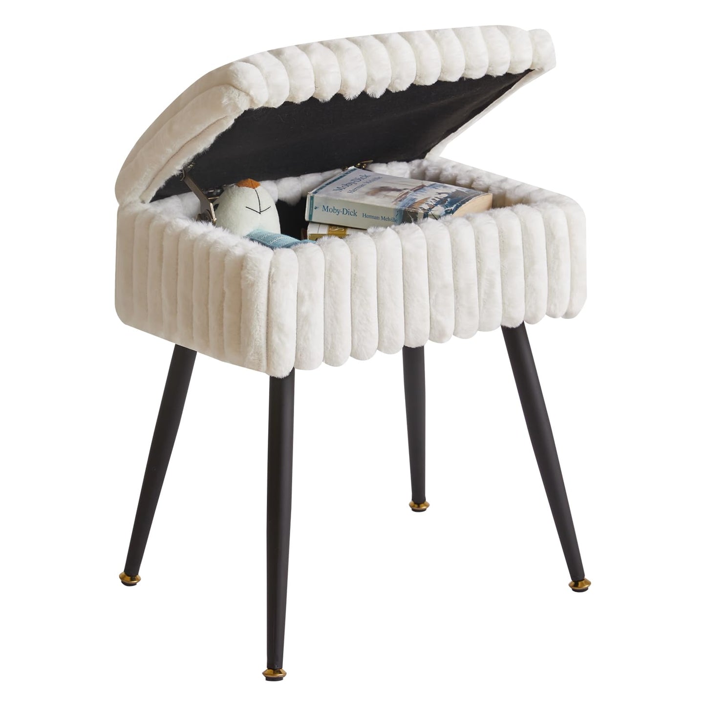 Aibiju Velvet Rectangular Footrest Stool Ottoman, Make up Stool with Storage Space, for Home Living Room Fitting Room Bedroom, White YD-MS151W