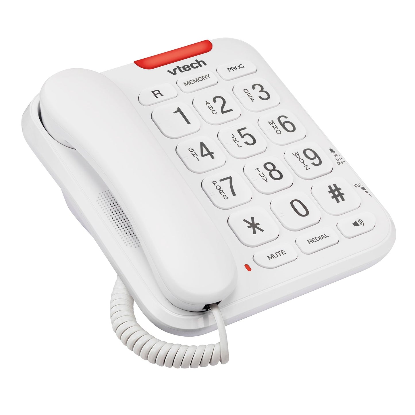 VTech CL1100 Corded Landline House Phone with Big Button, Visual Ring Indicator, Speed Dial, Handsfree Speakerphone, No AC Power Needed, Hearing Aid
