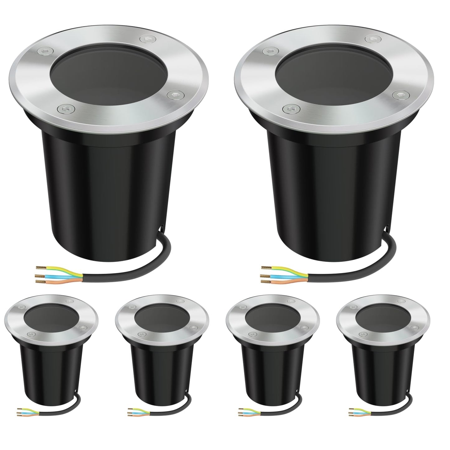 ledscom.de 6 pcs. Ground recessed Light BOLI for Outdoors, IP67, Stainless Steel, Round, 108mm , 1x GU10 max. 15W