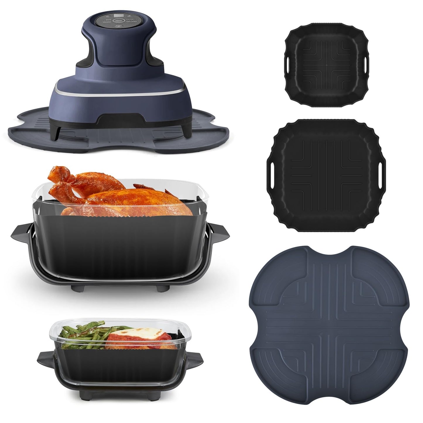 BROTOU Silicone Heat Resistant Mat for Ninja Crispi, Reusable Air Fryer Liners for 4-QT & 6-Cup Container, Compatible with FN101UKSG