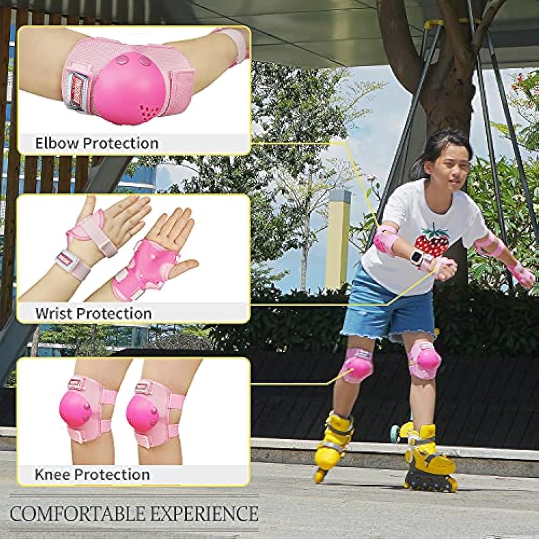 Youth/Kids Knee Pads Elbow Pad Wrist Guards Protective Gear Set for 3-15 Years Child Roller Skates Skateboard Inline Rollerblading Cycling BMX Bike Skating Scooter Riding and Other Outdoor Sports
