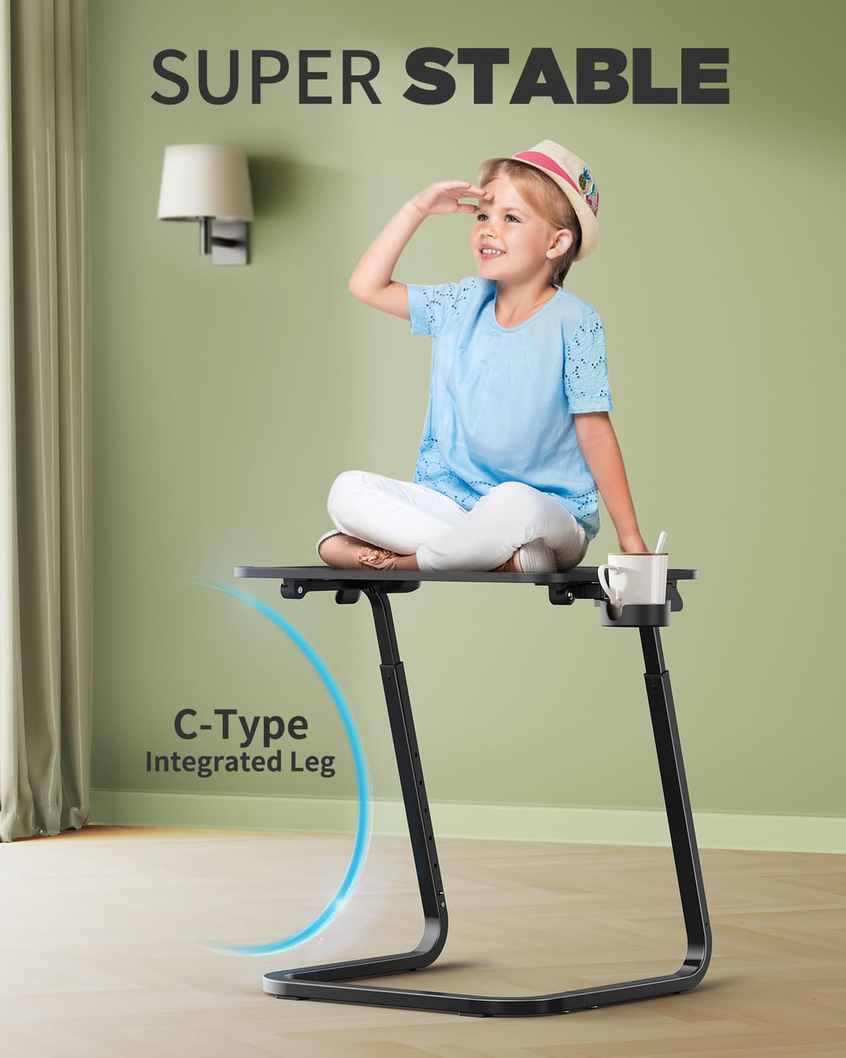Table For Sofa, SAIJI Overbed Table, beside table adjustable table, Sturdier U-shaped legs, TV Tray, Adjustable Height and Angle, with Tablet Slot,