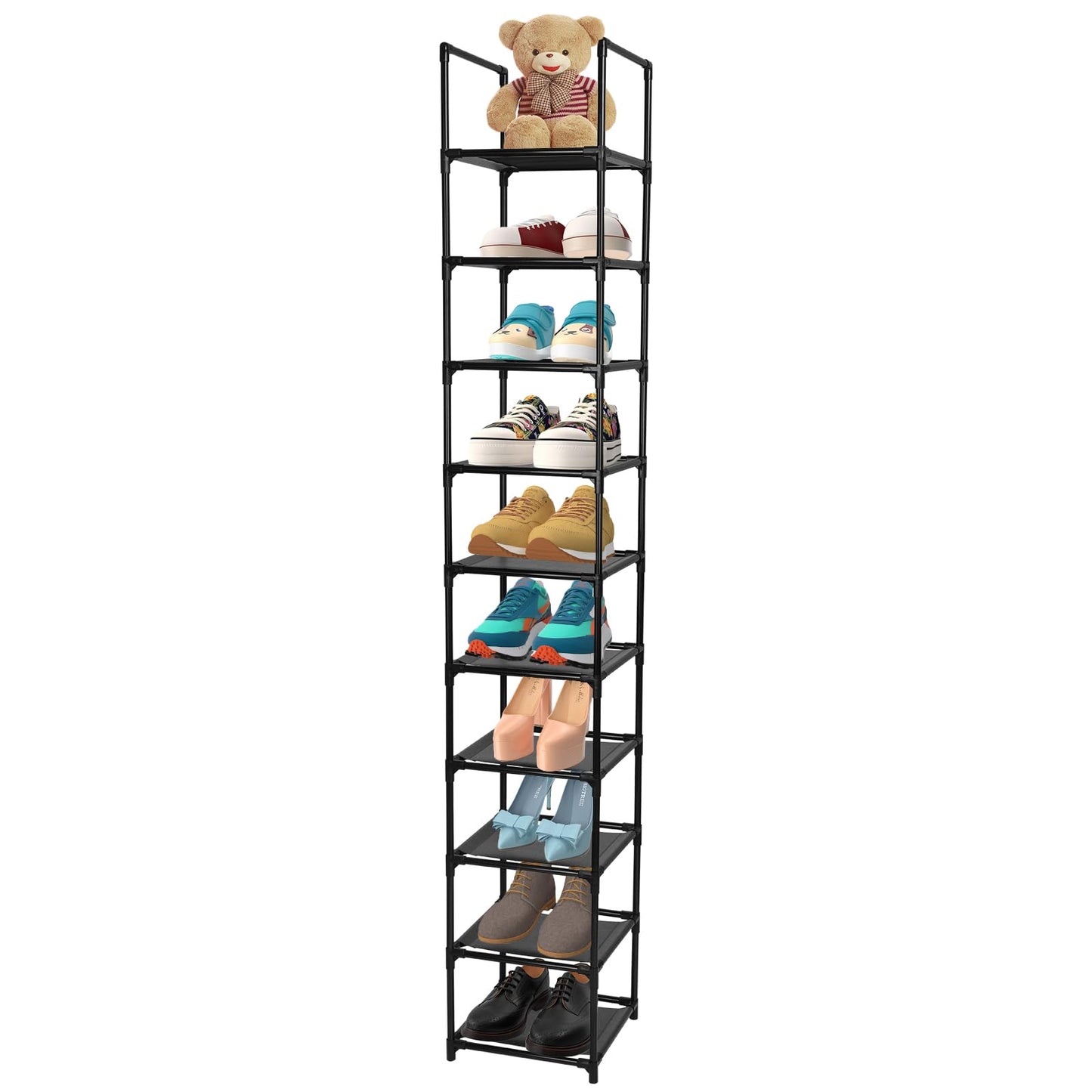 Dyserbuy 10 Tier Shoe Rack, Tall Shoe Storage Organizer, Narrow Shoe Stand Shelf, Home Space Saving Shoe Tower with Non-Woven Fabric for Living Room