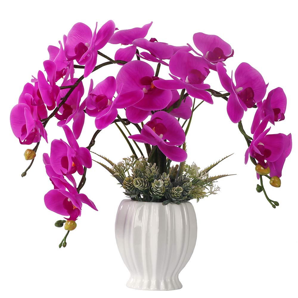 LESING Artificial Flowers Ochids Plants Fake Orchid in Pot Artificial Flowers with Vase Orquidea Faux Orchid for Home Indoor Decoration (Style 4,White